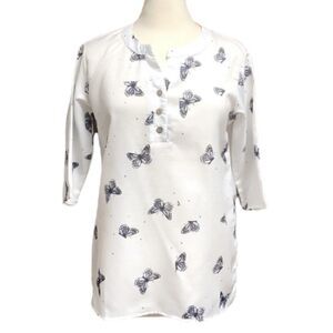 MissLook White Butterfly 3/4 Sleeve Blouse Size Small